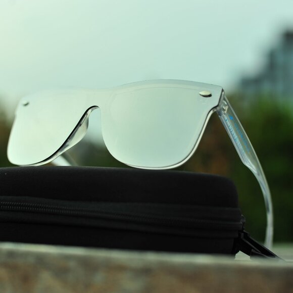 New Mirror Coated Lenses Silver Clear Acrylic Arms Sunglasses Unisex main image 10